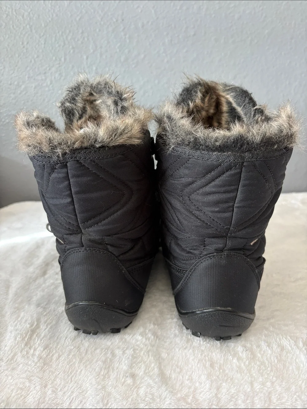 Columbia Black Quilted Faux Fur-Trim Winter Boots